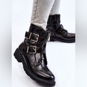 Black Patent Faux Leather Boots